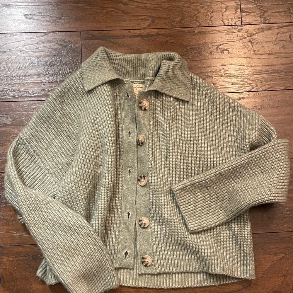 Jessica Simpson Gray Ribbed Cardigan Sweater